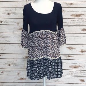 UMGEE NAVY MULTI - PATTERNED TIERED TUNIC